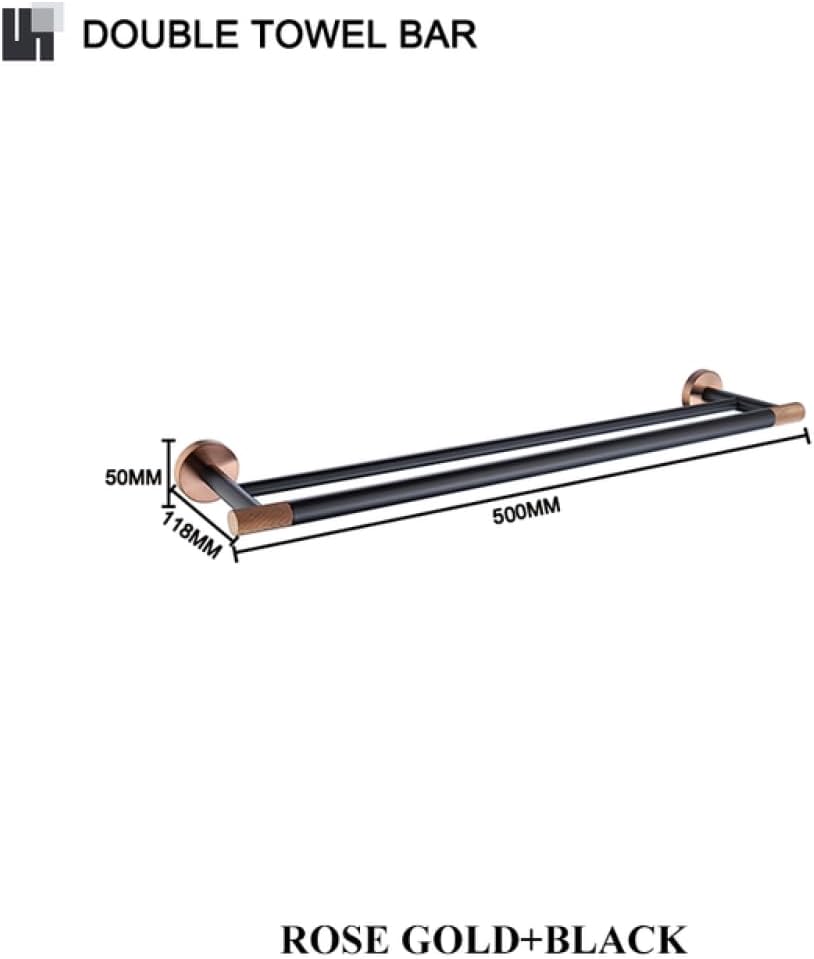 Rose Gold and Black Bathroom Accessories Hardware Towel Bar Rail Rack Toilet Paper Holder Towel Robe Hook Soap Dish Toilet Brush,Double Towel Bar