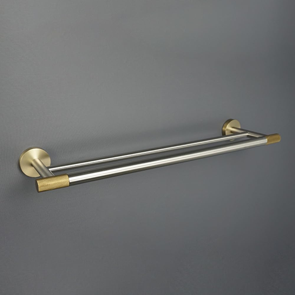 Stainless Steel Brushed and Gold Towel Bar Hook Toilet Paper Holder Toilet Brush Holder Towel Rails Racks Bathroom Accessories,Double Towel Bar
