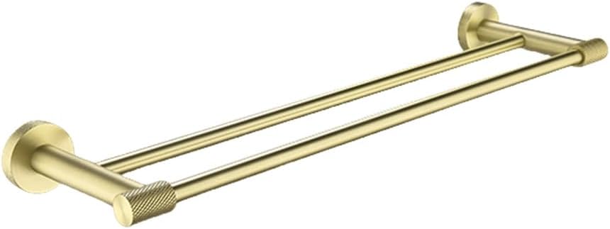 Brushed Gold Stainless Steel Wall-Mounted Towel Bar Paper Holder Robe Hook Cup Holder Toilet Brush Bathroom Accessories,Double Towel Bar