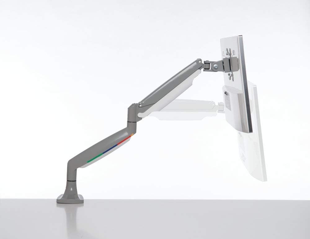 Kensington SmartFit One-Touch Monitor Arm – Height Adjustable Gas Spring for Single Monitor, 13″–32″, 360° Rotation, ±90° Tilt, Cable Management – White (K55470WW)