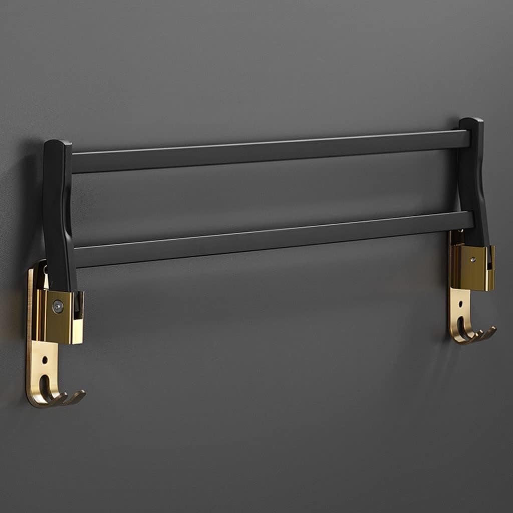 Towel Rail Bathroom Towel Rail Towel Rack Foldable Double Towel Bar 304 Stainless Steel Wall Mounted Towel Rack Bathroom Towels Shelf Holder Rail for Kitchen Hotel Towel Holder (Color : A-Black Gold