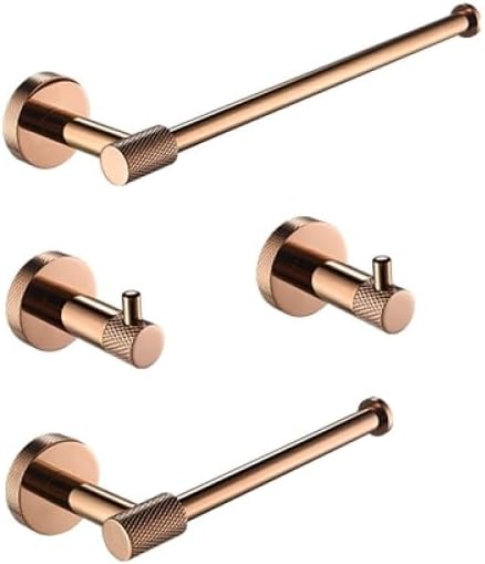 Rose Gold Stainless Steel Wall-Mounted Robe Hooks Toilet Paper Holder Towel Bar Rack Towel Ring Bathroom WC Accessories Sets,4 Pieces Set A