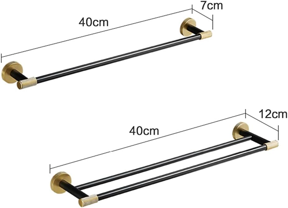 LSLYTQ Towel Rail Rack European Style Brass Black Gold Towel Bar, Bathroom Towel Rack, Hotel Luxury Towel Rack, Towel Hanging Wall Double Rod for Bathroom Kitchen