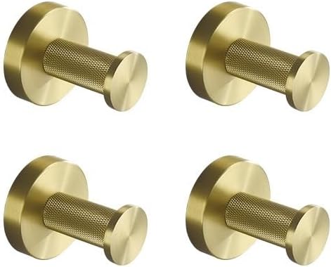 Brushed Gold Brass Knurling Wall Mount Bathroom Accessories Set Hand Towel Bar Rack Toilet Roll Paper Holder Robe Hook Hanger(4 PCS Robe Hook)