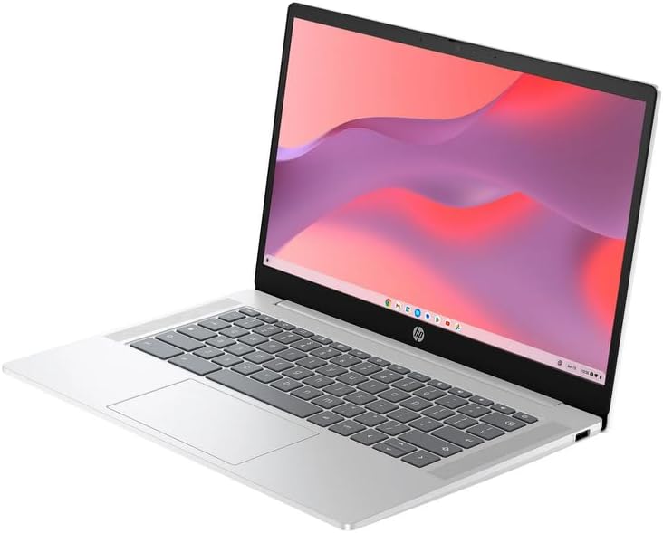 HP Chromebook 14' HD Laptop, Intel N200 Processor, 4GB LPDDR5 RAM, 128GB UFS, Chrome OS, Glacier Silver, Intel UHD Graphics, Bundle with TWE Mouse Pad