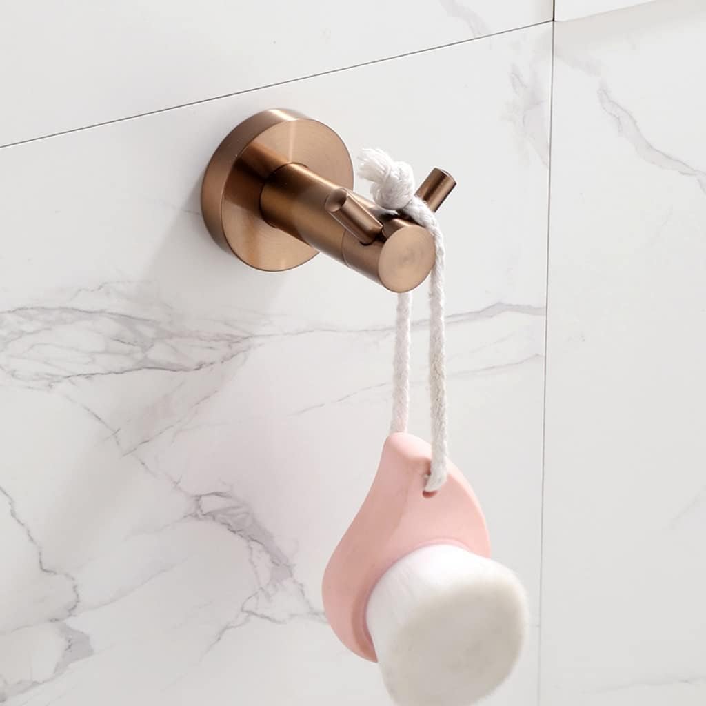 Nordic Brushed Rose Gold Towel Rack, Bathroom Hardware Paper Towel Rack Toilet Brush Towel Bar, Bathroom Hardware Set/Tissue Rack with Cover (Double Coat Hook)