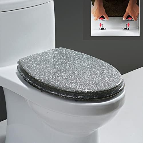Toilet Seat Resin Toilet Seat, Glitter Toilet Seat with Quick Release, Simple Top Fixing and Bottom Fixing, Oval Environmentally Friendly Resin Toilet Seat,Gold,Silver