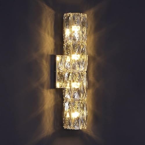 Luxury Gold Cylindrical Crystal Wall Lamp - Dimmable Stainless Steel Bathroom Sconce, Anti-Rust Mount, Elegant Lighting for Home Decor (Silver, H-20CM)
