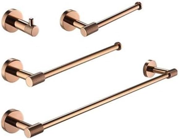 Rose Gold Wall Mount Shelf Toilet Bath Hardware Paper Holder Towel Bar Rack Rail Rod Robe Hook Hanger Bathroom Accessories Set,Single Towel Bar(4 Pieces Set D)