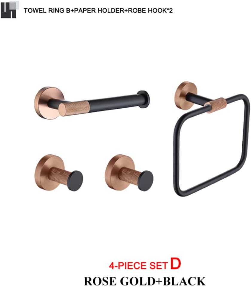 Rose Gold Matte Black Stainless Steel Bathroomardware Set Modernccessories foromeécor Towel Rack Toilet Paperolder Ring Brush Stylish Fixtures(4 Pieces Set D)