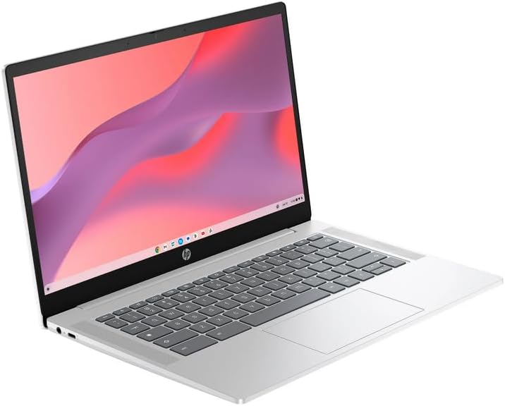 HP Chromebook 14' HD Laptop, Intel N200 Processor, 4GB LPDDR5 RAM, 128GB UFS, Chrome OS, Glacier Silver, Intel UHD Graphics, Bundle with TWE Mouse Pad