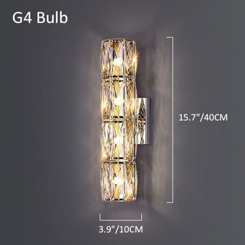 Luxury Gold Cylindrical Crystal Wall Lamp - Dimmable Stainless Steel Bathroom Sconce, Anti-Rust Mount, Elegant Lighting for Home Decor (Silver, H-20CM)