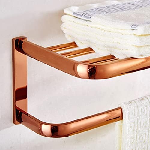 Rose Gold Towel Storage Rail Luxury Wall Mounted Bathroom Towel Rack with Brass Double Towels Rail Holder Stylish Bath Single Towel Bar Shelf Ideal Bathroom Accessory for Kitchen,Double Towel Bar