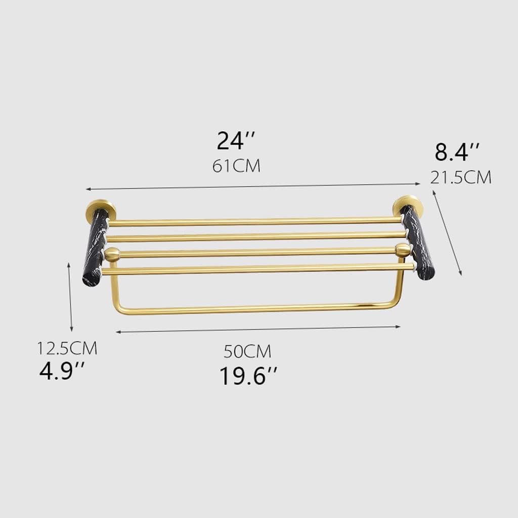 Towel Racks Black Marble Towel Rack Brushed Gold Space Aluminum Towel Holder Bathroom Wall Mounted Double Towel Bar Storage Shelf Organizer