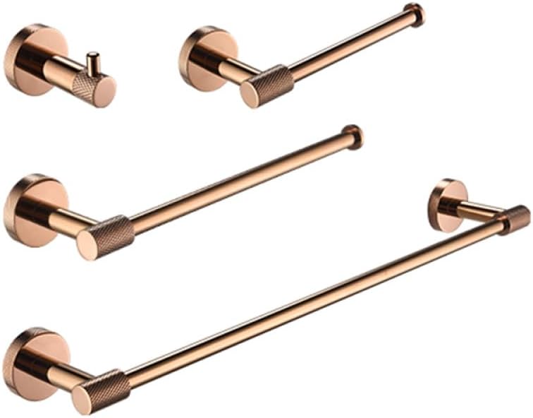 Rose Gold Stainless Steel Wall Hook Toilet Paper Holder Towel Bar Bathroom Accessories,4 Piece Set A