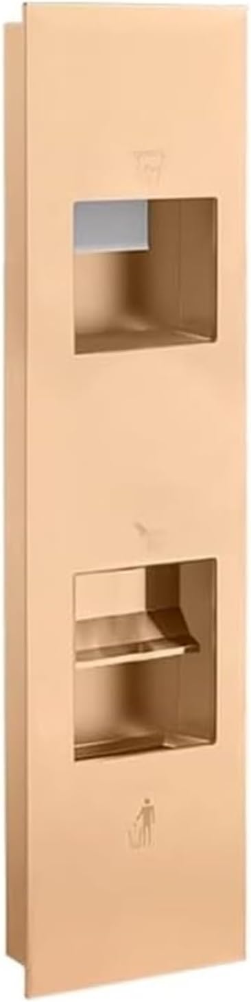 Recessed Convertible Paper Towel Dispenser/Waste Receptacle Combination Unit, Satin Stainless Steel for Hotel Public Bathroom Kitchen, Silver(Gold,33x165x16CM)