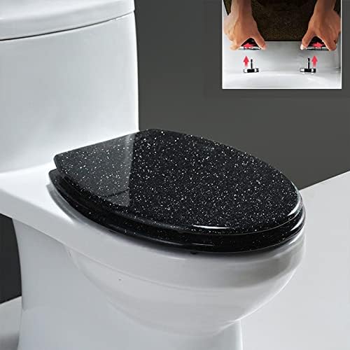 Toilet Seat Resin Toilet Seat, Glitter Toilet Seat with Quick Release, Simple Top Fixing and Bottom Fixing, Oval Environmentally Friendly Resin Toilet Seat,Gold,Black