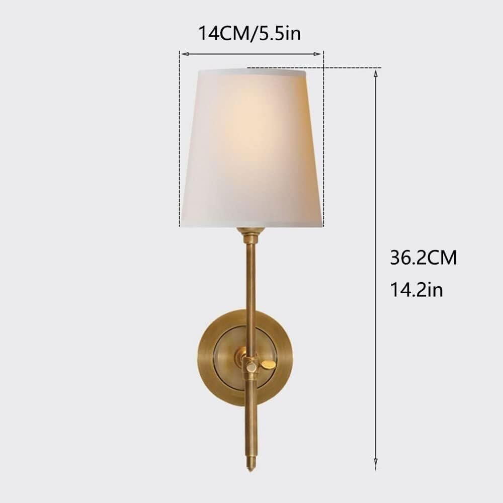 Transitional Brass Wall Sconce with Fabric Shade, Copper Gold Finish Hardwired Wall Light Fixture for Bathroom Vanity, Bedroom, Living Room, Dining Room, Study Room, Home Decor Ambient Lighting.