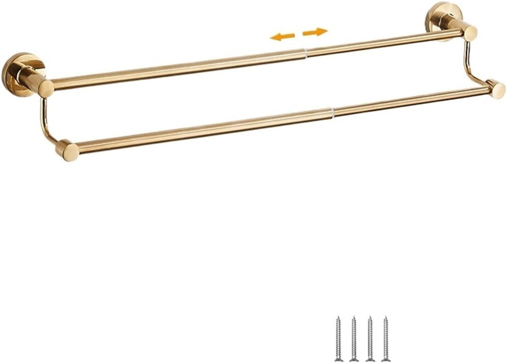 Bathroom Retractable Towel Double Bar Black, Chrome Towel Rack Extended Drying Towel Hanging Bar Gold, Nickel EL81024D(Gold)
