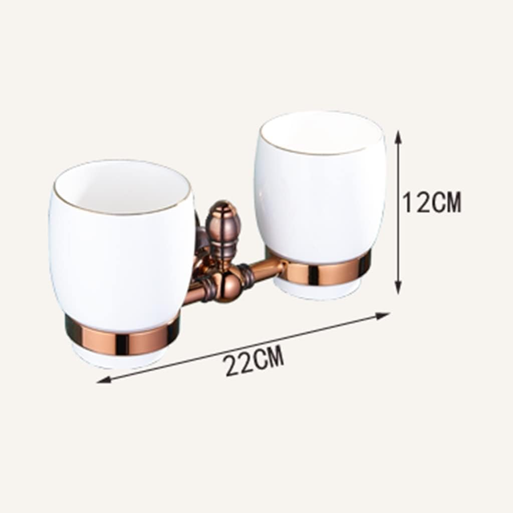 Bathroom Hardware Set Brown Bronze Rose Gold Towel Rack Set Towel Bar Toilet Paper Holder Towel Ring Wall Mounted Bathroom Accessories Kit Wall Mounted,Single Glass(Double Cup)