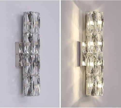 Luxury Gold Cylindrical Crystal Wall Lamp - Dimmable Stainless Steel Bathroom Sconce, Anti-Rust Mount, Elegant Lighting for Home Decor (Silver, H-20CM)