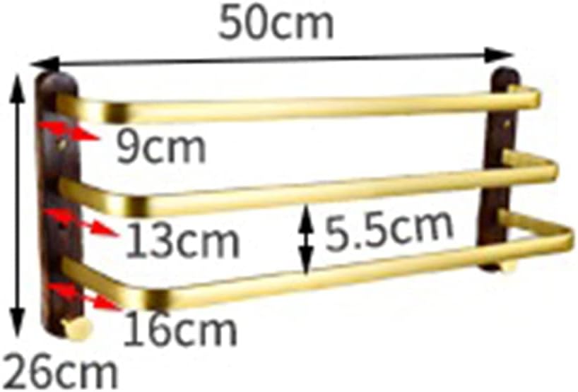 Towel Rail Rack Bathroom Gold Walnut Solid Towel Rack, Bath Towel Holder, Toilet Waterproof Self Adhesive Double Towel Bar Storage Rack for Bathroom Kitchen/3 Bar(Drilled)