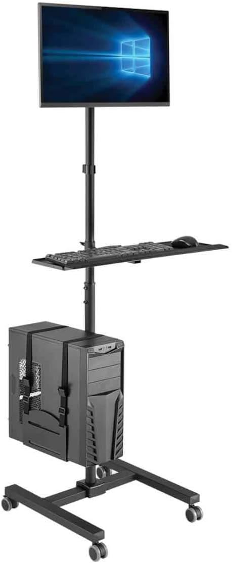 Tripp Lite Mobile Workstation with Monitor Mount for Displays 17' to 32', Mobile Computer Stand with Monitor Mount/Keyboard Tray/Hand Rest, Black, 5 Year Warranty (DMCS1732S)