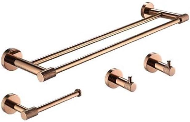 Rose Gold Wall Mount Shelf Toilet Bath Hardware Paper Holder Towel Bar Rack Rail Rod Robe Hook Hanger Bathroom Accessories Set,Single Towel Bar(4 Pieces Set a)