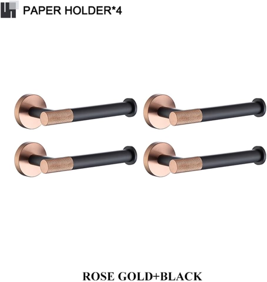 Rose Gold Matte Black Stainless Steel Bathroomardware Set Modernccessories foromeécor Towel Rack Toilet Paperolder Ring Brush Stylish Fixtures(4 Pcs Paper Holder)