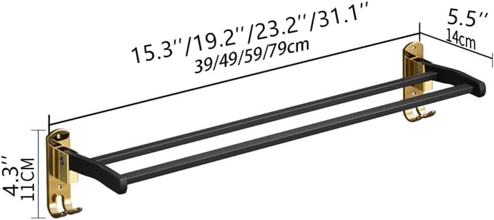 Towel Rail Bathroom Towel Rail Towel Rack Foldable Double Towel Bar 304 Stainless Steel Wall Mounted Towel Rack Bathroom Towels Shelf Holder Rail for Kitchen Hotel Towel Holder (Color : A-Black Gold