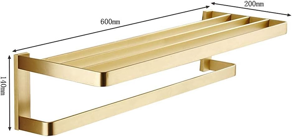 Bathroom Storage Shelf Towel Rack Wall Mounted Brass Made Brushed Gold Finish Towel Double Shelf with Towel Rail Storage Holder for Hotel Bathroom Home,