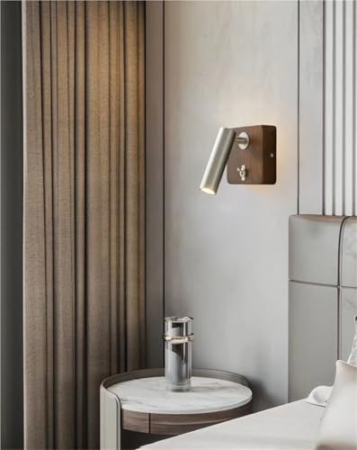 with Switch Wall Lamp Gold Silver Brass Wooden Lighting Fixtures for Bedroom Reading Hotel Office,Modern,Gold H22.5cm-Natural Light