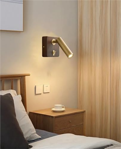 with Switch Wall Lamp Gold Silver Brass Wooden Lighting Fixtures for Bedroom Reading Hotel Office,Modern,Gold H11.5cm-Natural Light