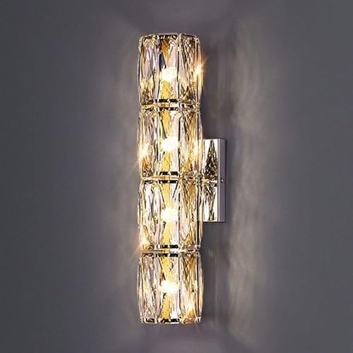 Luxury Gold Cylindrical Crystal Wall Lamp - Dimmable Stainless Steel Bathroom Sconce, Anti-Rust Mount, Elegant Lighting for Home Decor (Silver, H-20CM)