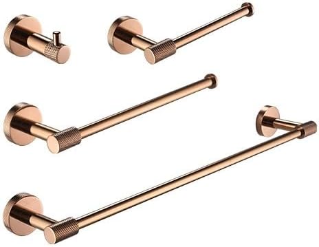 Glossy Rose Gold 304Stainless Steel Beautiful Wall Hook Toilet Paper Holder Towel Bar Bathroom Accessories(4 Piece Set A)