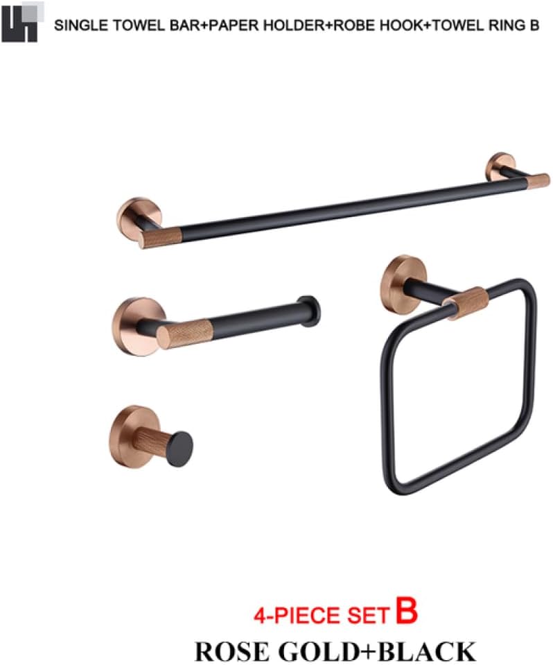 Rose Gold Matte Black Stainless Steel Bathroomardware Set Modernccessories foromeécor Towel Rack Toilet Paperolder Ring Brush Stylish Fixtures(4 Pieces Set B)
