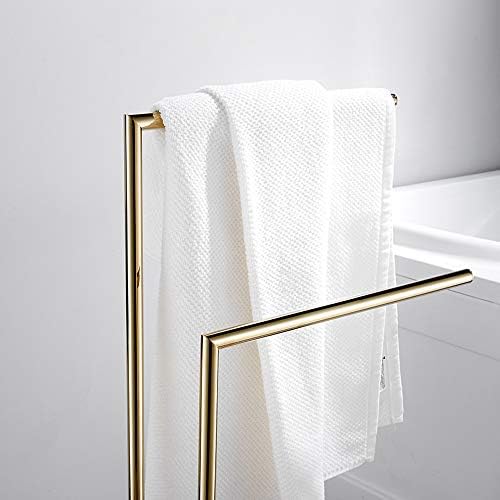 Modern Brass Double L Shape Freestanding Towel Rack with Marble Base 80 Cm Height Ideal for Bathroom and Kitchen,Gold