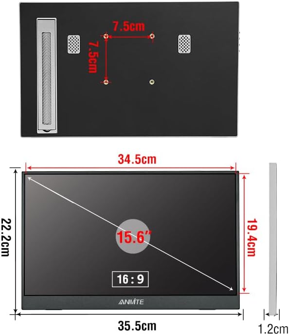 Portable Monitor 15.6 Inch Computer Gaming Metal Enclosure Mobile External Display for Laptop Xbox PS4 Phone with Speakers Type-C USB-C HDMI IPS FHD 1080P LED Screen