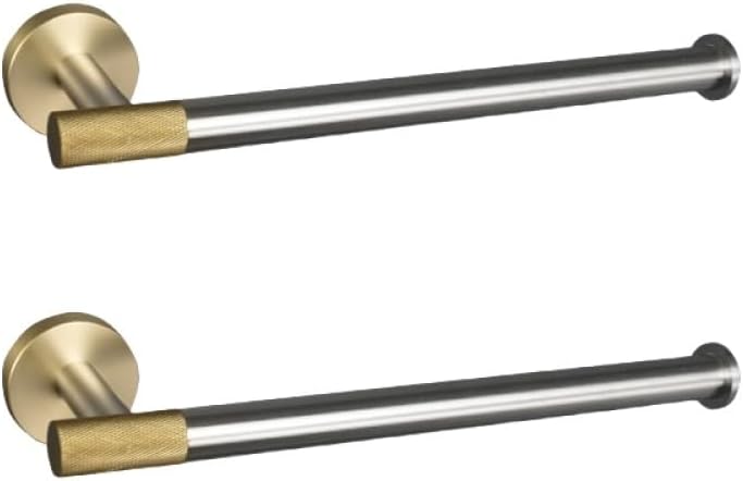 Stainless Steel Brushed and Gold Towel Bar Hook Toilet Paper Holder Toilet Brush Holder Towel Rails Racks Bathroom Accessories,2 PCS Towel Ring