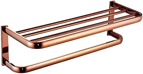 Luxury Rose Gold Towel Rack with Shelf Wall Mounted Bathroom Towel Storage Rail with Brass Double Towels Holder Stylish Bathroom Accessory for Kitchen and Bathroom,Towel Rack