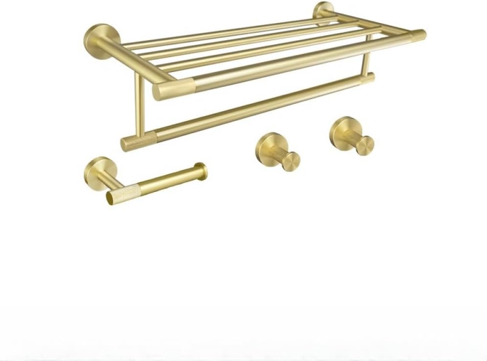Gold Brushed Bathroom Accessories Hardware Set Towel Bar Rail Paper Holder Robe Hook Soap Dish Towel Hanger Shelf Toilet Brush,4 Pieces Set