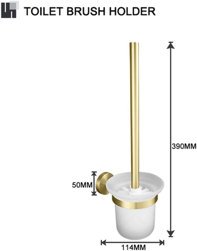 Brushed Gold Brass Bathroom Accessories Set - Hand Towel Bar, Toilet Paper Holder, Robe Hook & Brush Holder - Stylish Wall-Mounted Modern Decor with Knurled Finish