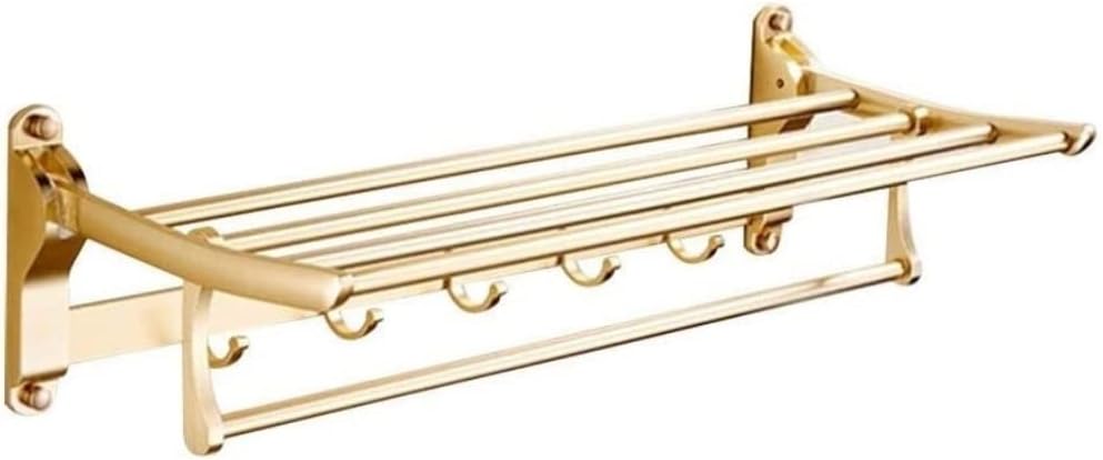 Towel Racks Space Aluminum Bathroom Towel Rail Foldable Double Wall-Mounted Towel Rack with Hooks Towel Bar Organizer