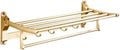 Towel Racks Space Aluminum Bathroom Towel Rail Foldable Double Wall-Mounted Towel Rack with Hooks Towel Bar Organizer