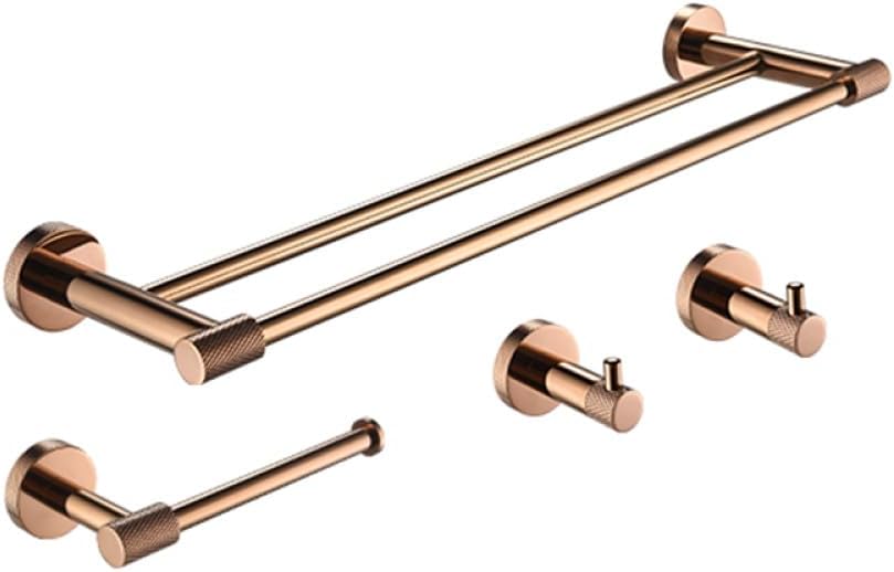 Rose Gold Stainless Steel Wall Hook Toilet Paper Holder Towel Bar Bathroom Accessories,4 Piece Set C