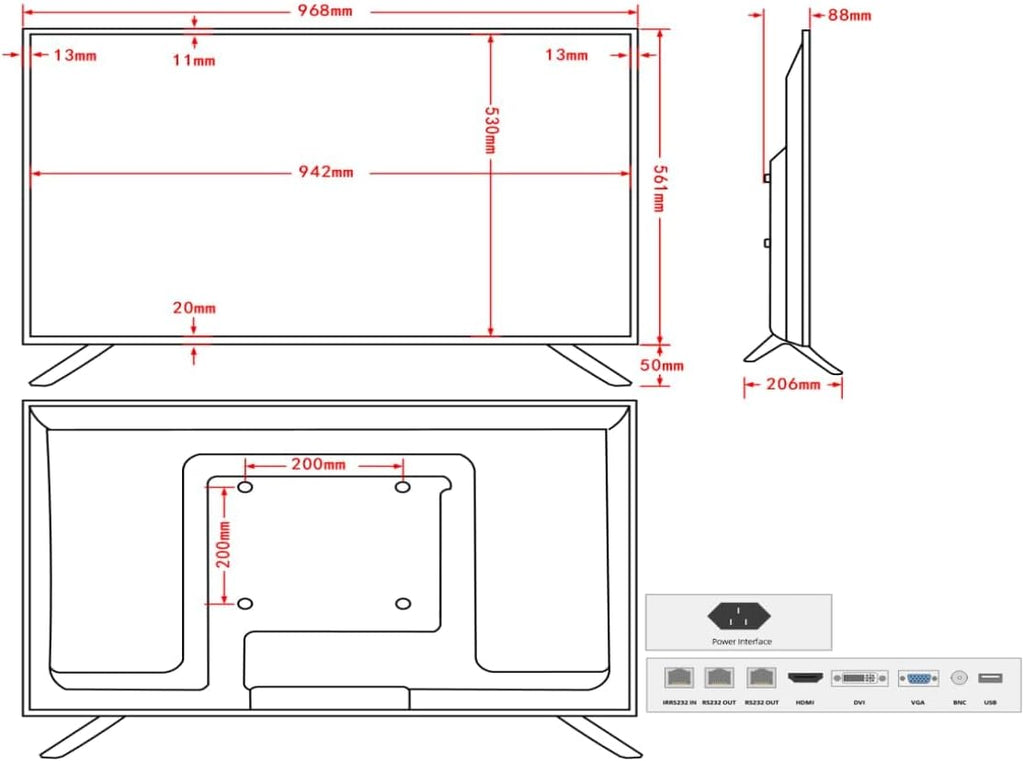 43 Inch Surveillance Grade Large Size 24/7 4K Monitor Screen, 4K LCD Monitor, HDMI/VGA/DVI/BNC Inputs, 3840 x2160 HD, 16:9, 8.5ms Response, Designed for CCTV Security DVR/NVR Camera System