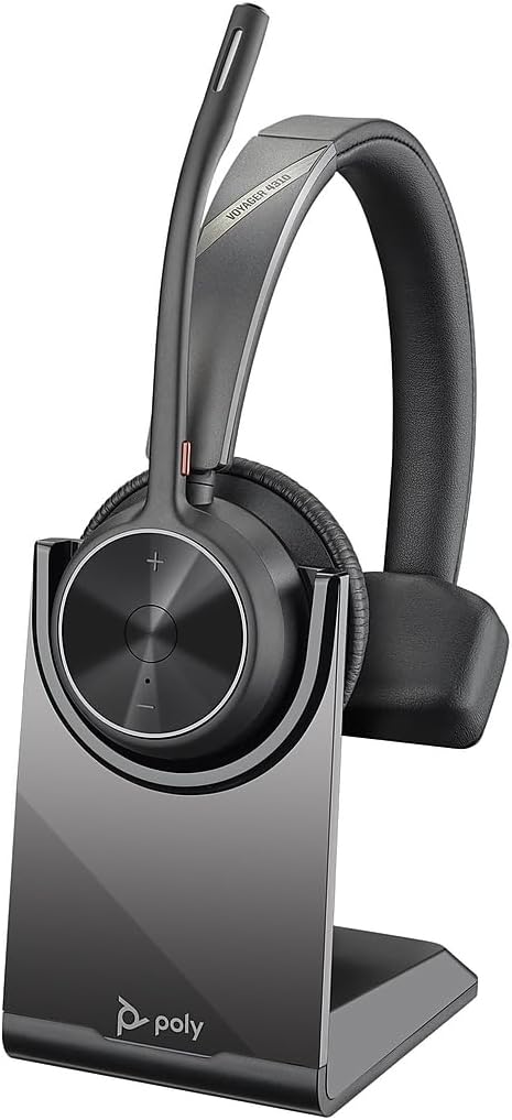 Poly - Voyager 4310 UC Wireless Headset + Charge Stand (Plantronics) - Single-Ear Headset w/Mic - Connect to PC/Mac via USB-C Bluetooth Adapter, Cell Phone via Bluetooth -Works with Teams, Zoom &More