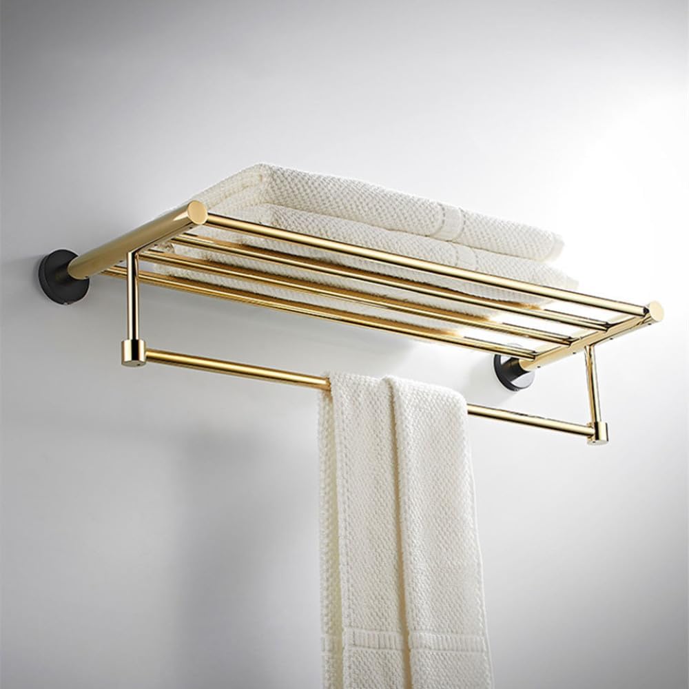 Bathroom Hardware Fixture Set, Towel Bar, Bathroom Towel Rack, Toilet Brush, Toilet Paper Holder, Robe Hooks, Towel Ring (Gold),Towel Rack