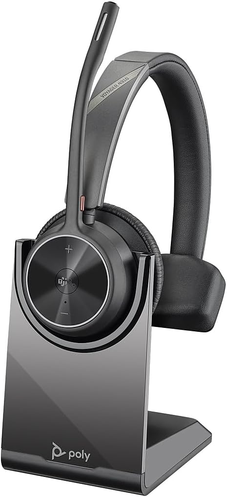 Poly - Voyager 4310 UC Wireless Headset + Charge Stand (Plantronics) - Single-Ear Headset- Connect to PC/Mac via USB-A Bluetooth Adapter, Cell Phone via Bluetooth-Works w/Teams (Certified), Zoom&More