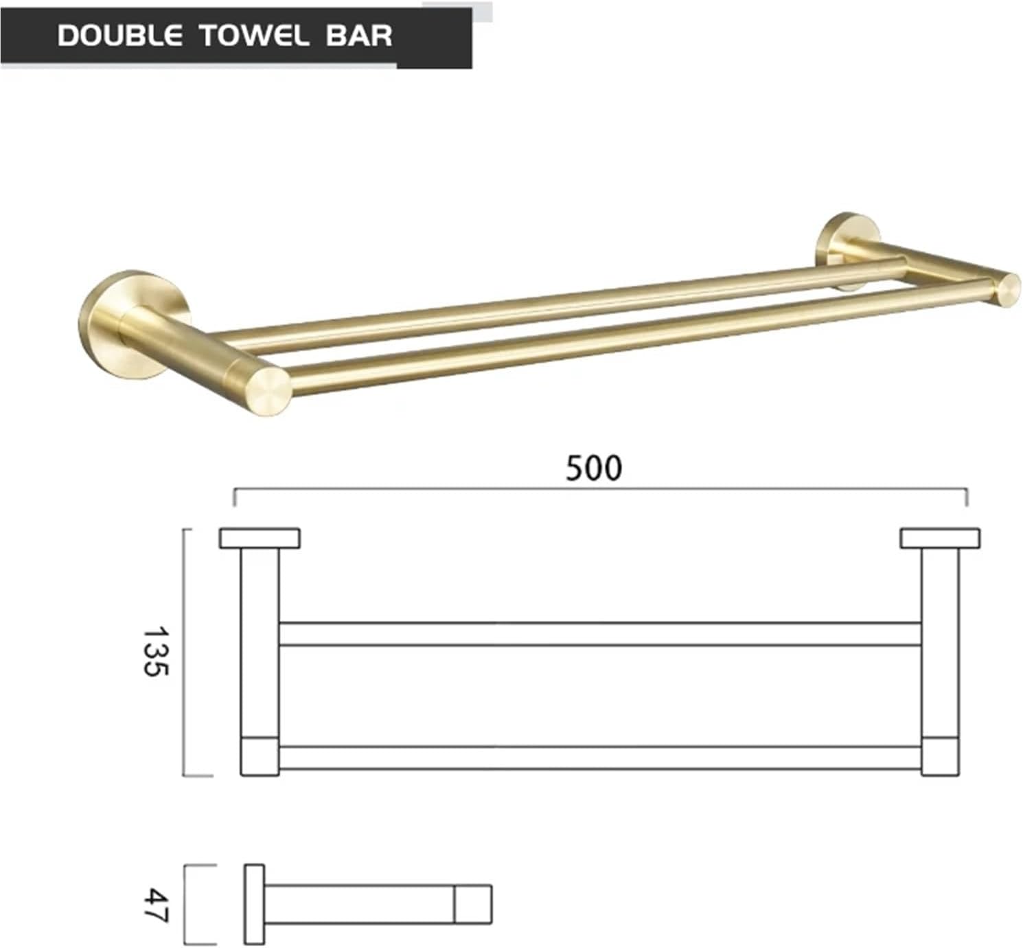 Gold Bathroom Accessories Towel Bar Rail Shelf Toilet Holder Wall Mount Paper Holder Robe Hook Soap Dispenser Towel Ring(Double Towel Bar)